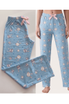 Viskon mavi desenli rahat kesim kadın pijama altı pantolon